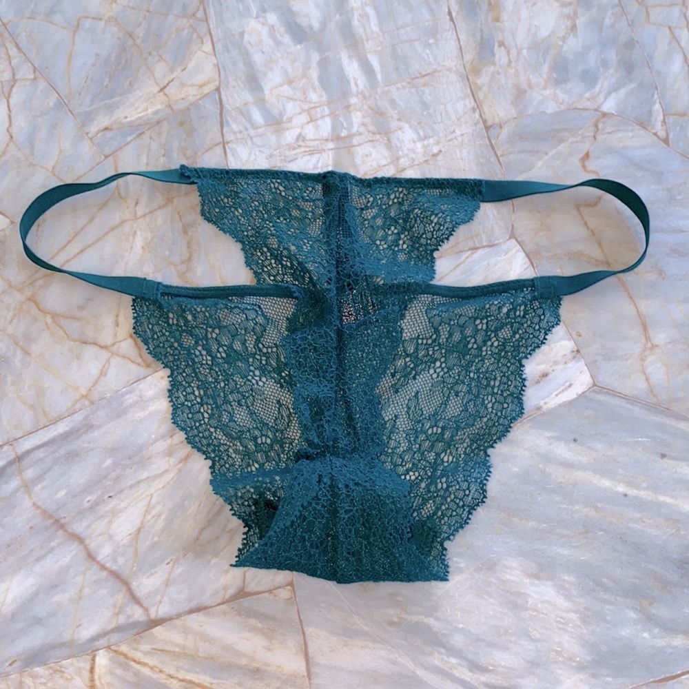 Victoria Secret Small Lace Mesh V-String Thong Panty Very Sexy underwear green